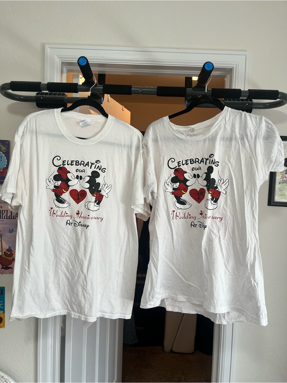 Lot of 2 Bundle Disney Mickey and Minnie Mouse white Wedding Anniversary shirts